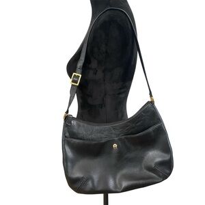 Etienne Aigner Black Leather Shoulder Bag Minimalist Classic Purse Gold Hardware
